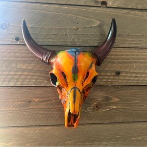 Western Cow Skull Figurine Pop Art Trippy Swirls